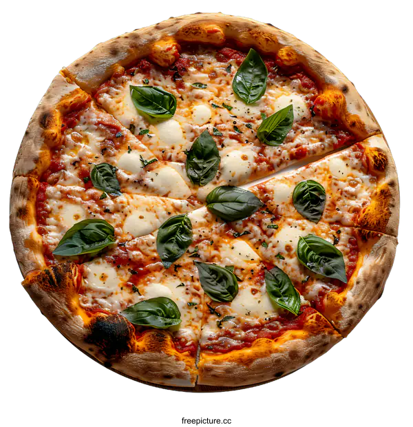 [Transparent Background PNG]Pizza with basil leaves