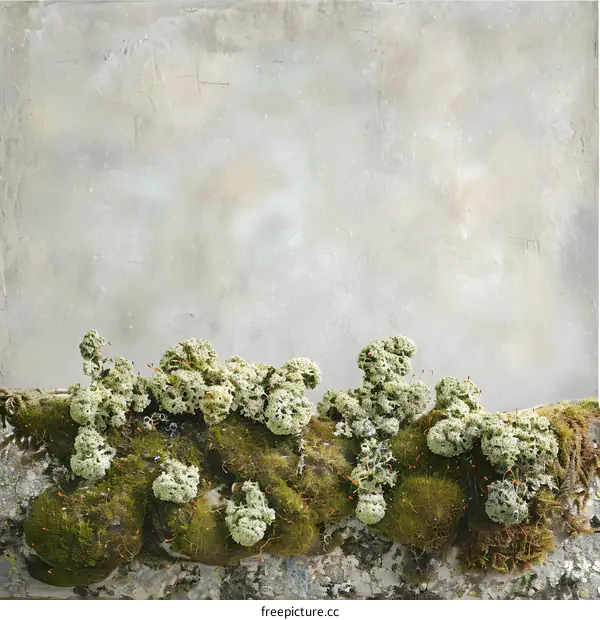 Green Moss and Lichen Growing on a Stone Wall