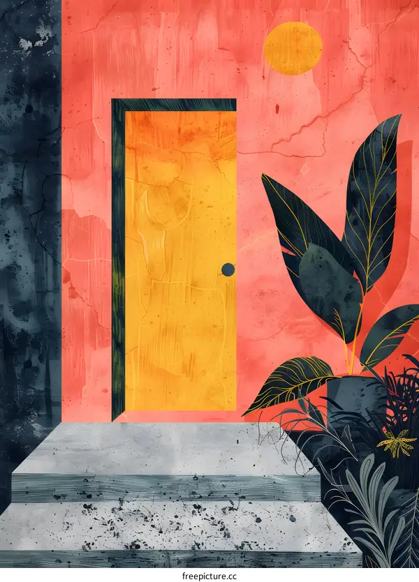 yellow door in pink wall