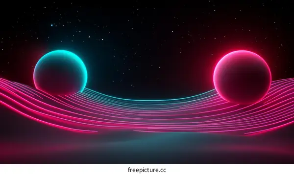 Neon Glow Planets Abstract Landscape