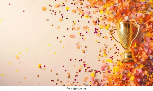Gold trophy with confetti