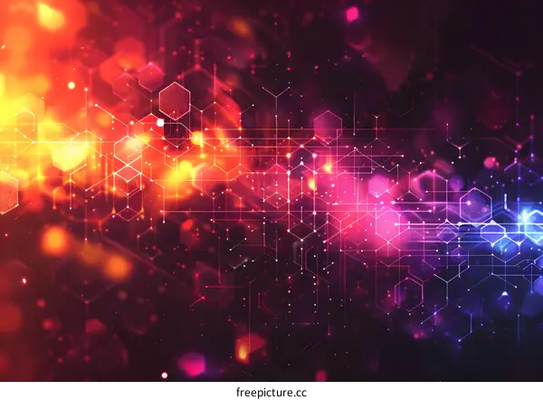 Abstract Technology Background with Hexagons and Glowing Lines
