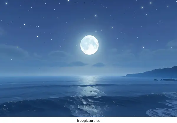 Full moon rising over a dark ocean