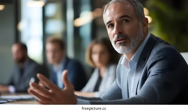 Business Meeting Closeup of Mature Man Speaking During a Meeting in a Modern Office