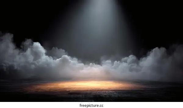 Dramatic Spotlight on Wooden Floor with Smoky Clouds