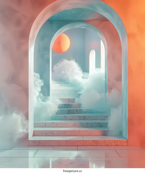 Dreamy Archway with Clouds and Stairs