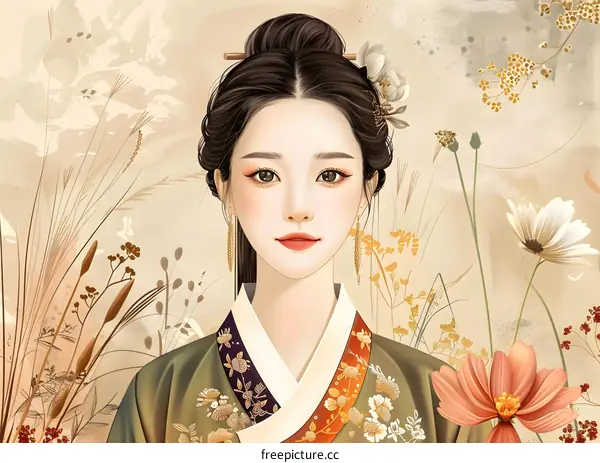 Portrait of a beautiful Korean woman in traditional dress