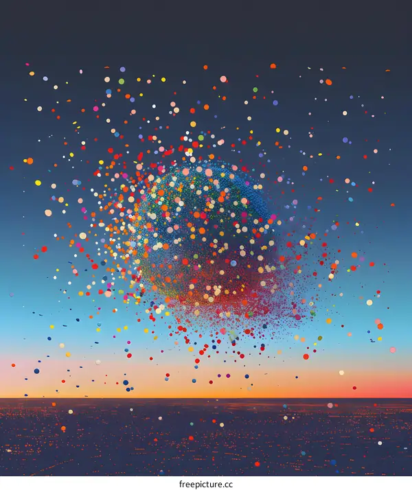 Colorful Confetti Explosion Over Cityscape