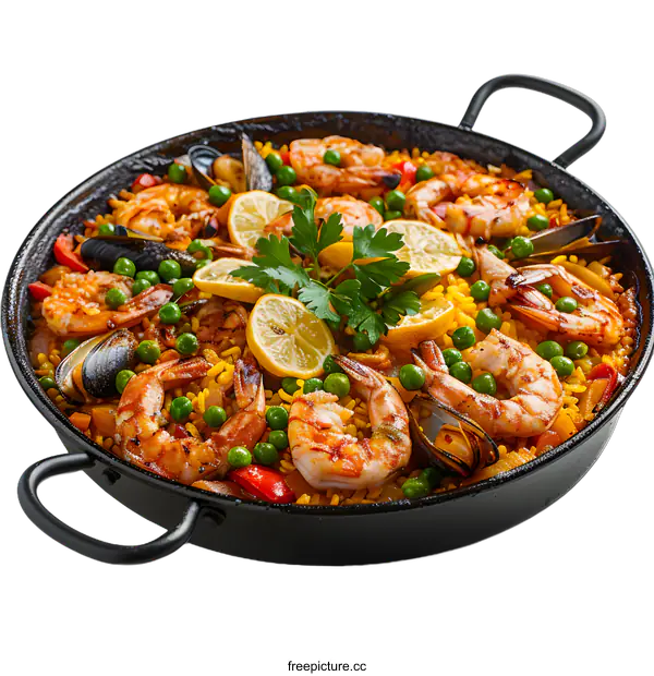 [Transparent Background PNG]Seafood Paella Dish with Rice