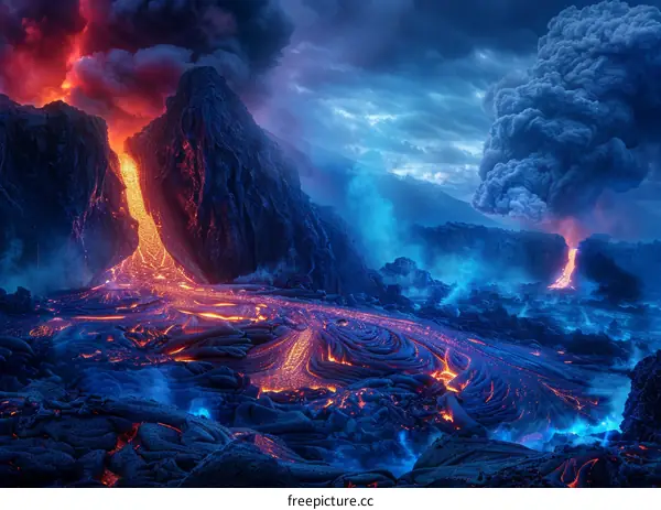 Lava Flowing Down a Mountainside