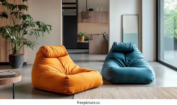 Modern Lounge Area with Colorful Beanbag Chairs