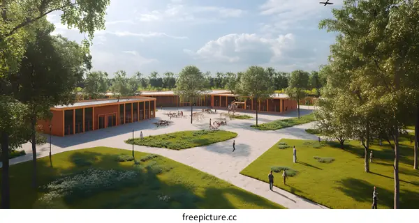 Modern Architecture Building Design Concept With Green Grass And Trees