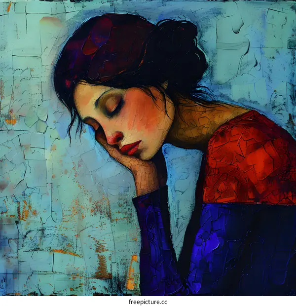 A beautiful painting of a sad woman