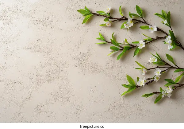 Spring Blossom Branches on Beige Background