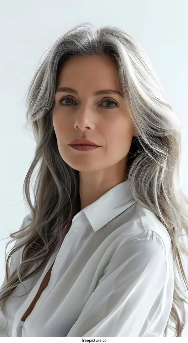 portrait of a beautiful woman with gray hair