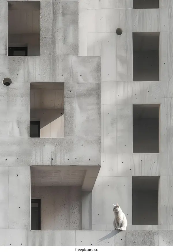 White Cat on Concrete Ledge