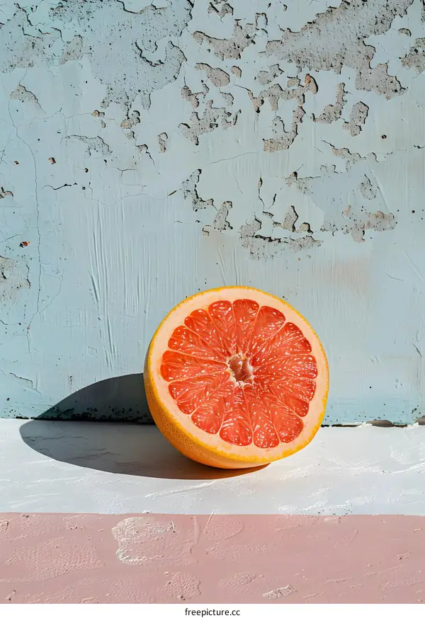Half A Grapefruit On Painted Wall