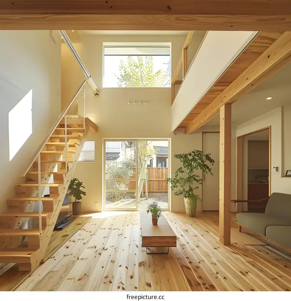 Modern Wooden House Interior Design With Large Windows