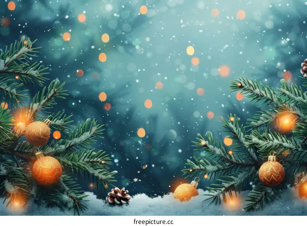 Christmas background with fir branches and decorations