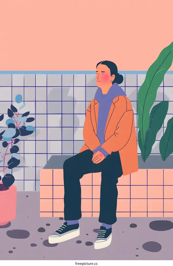 Woman Sitting in a Garden Illustration