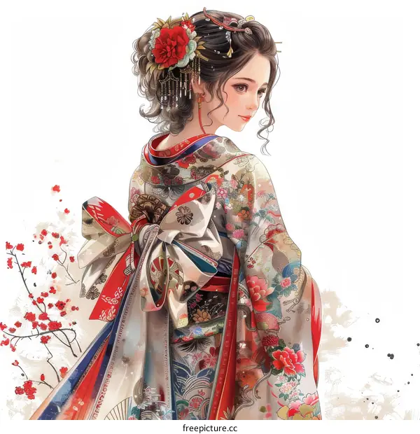 A beautiful Japanese woman wearing a kimono