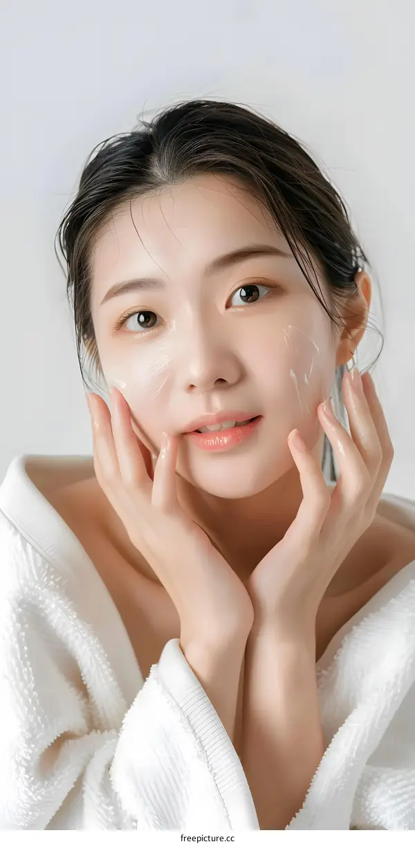 Beautiful Asian Woman Applying Face Cream