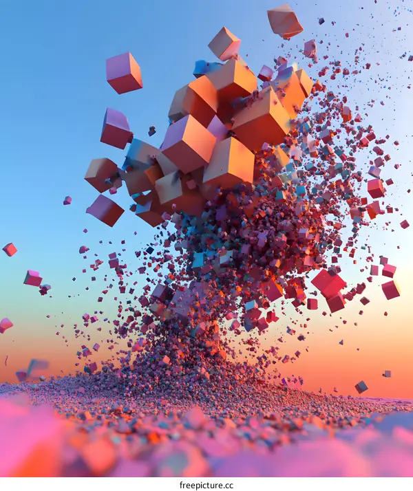Abstract 3D  Cube Explosion  Background Image