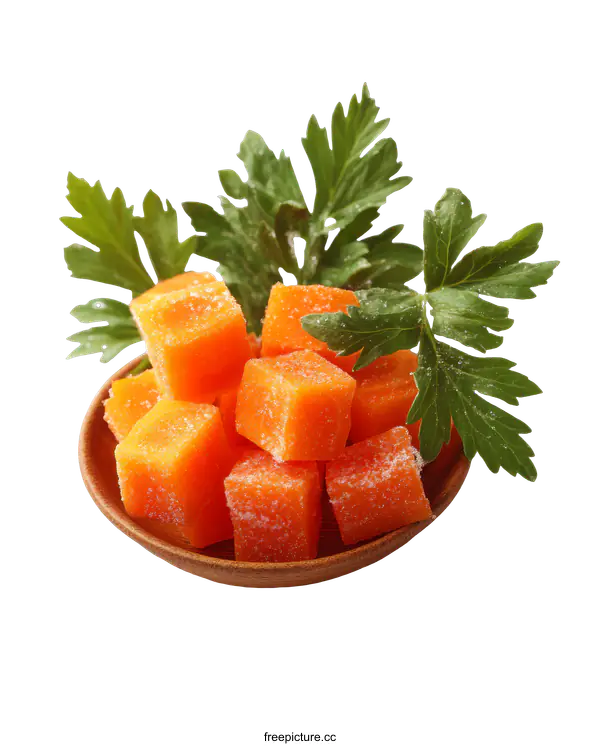 [Transparent Background PNG]Frozen Orange Cubes with Fresh Herbs