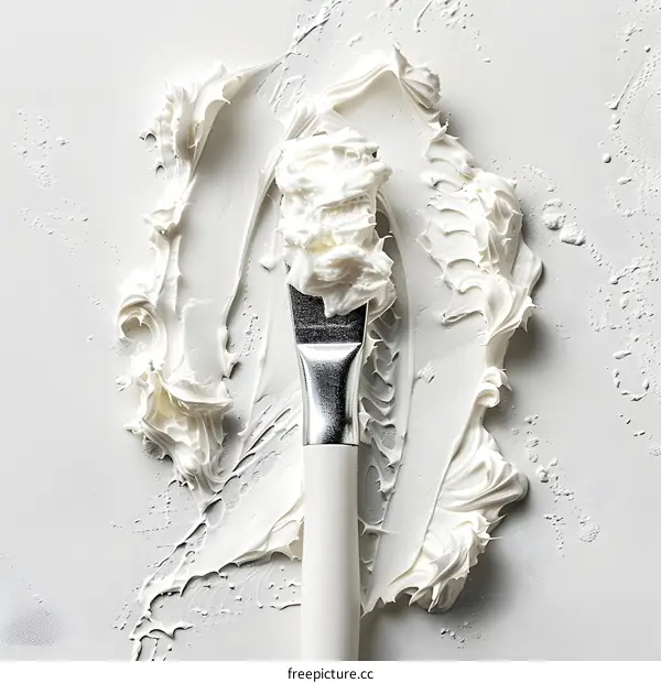 White creamy substance on a white background with a metal spatula