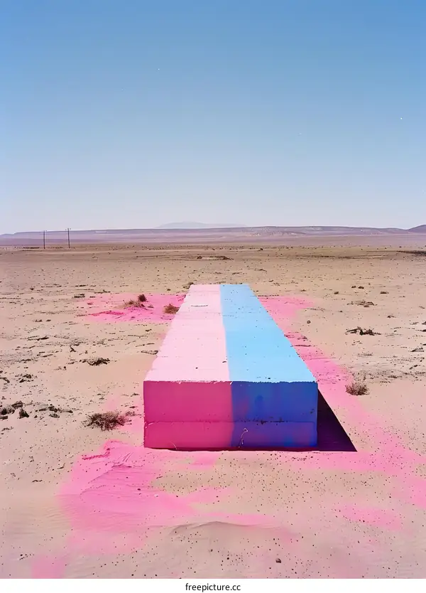 Pink and Blue Concrete Slab in Desert Landscape