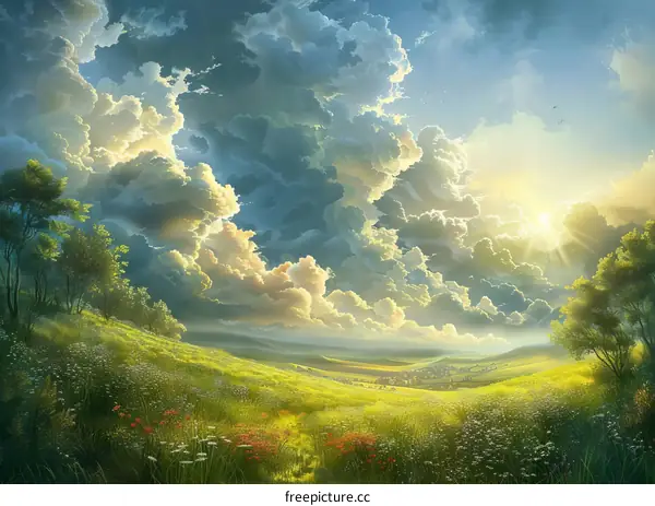 Tranquil Countryside Landscape with Rolling Hills