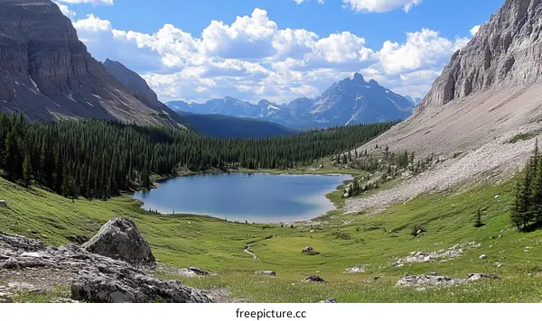 Mountain Lake Scenery in Sunny Day
