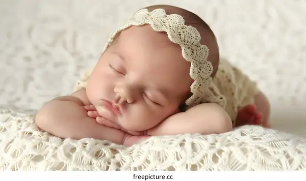 newborn baby girl sleeping peacefully on a soft blanket