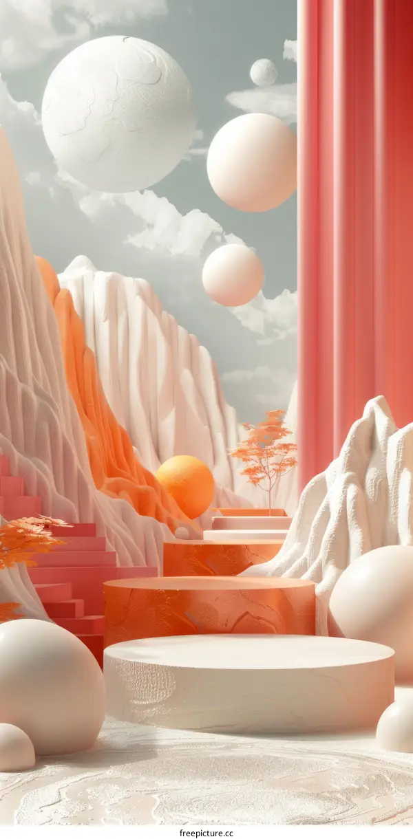 White and Orange Futuristic Landscape with Pink Accents