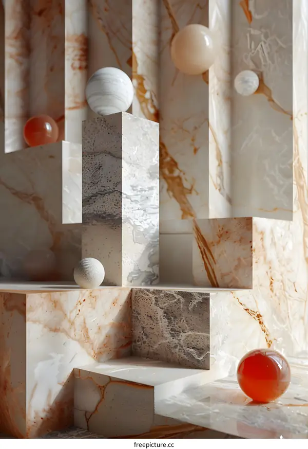 Stacked Spheres on a Marble Step