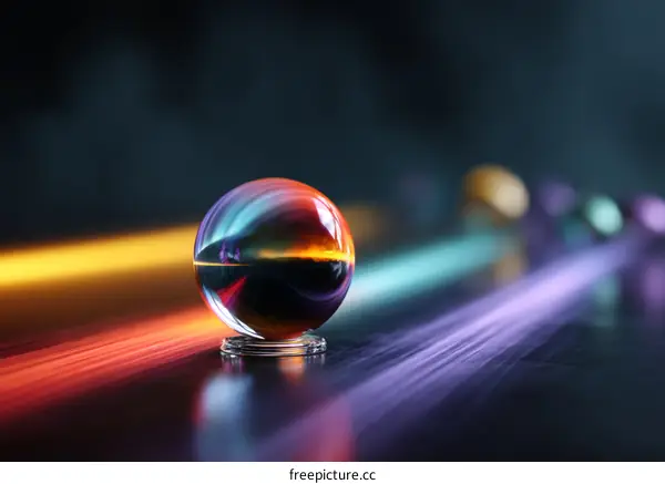 Colorful Crystal Ball on a Reflective Surface