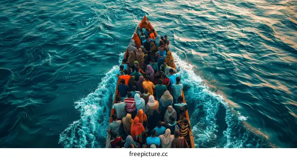 A group of people in a boat on the Mediterranean Sea.