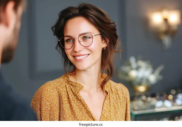 Smiling Woman in Glasses with Woman in Background