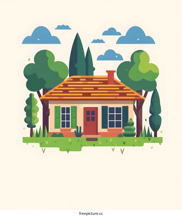 House in the Suburbs with Green Trees