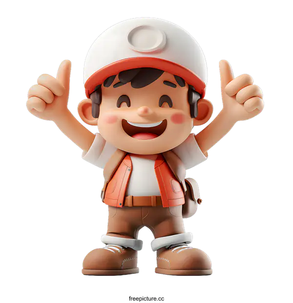 [Transparent Background PNG]Smiling Cartoon Boy with Backpack and Thumbs Up