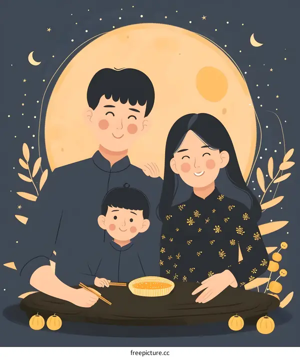 Family Celebrating Mid Autumn Festival