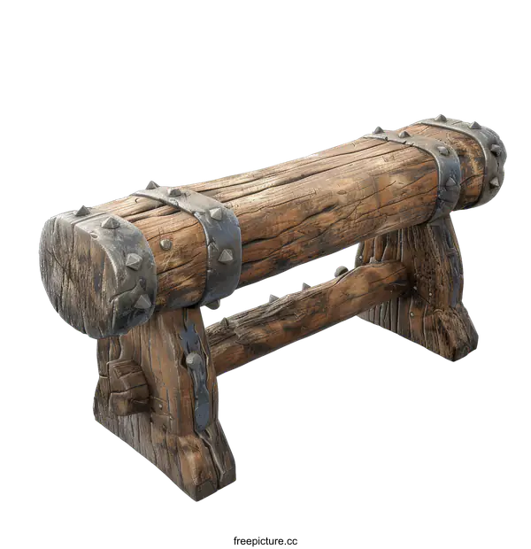 [Transparent Background PNG]Medieval Wooden Bench with Iron Details
