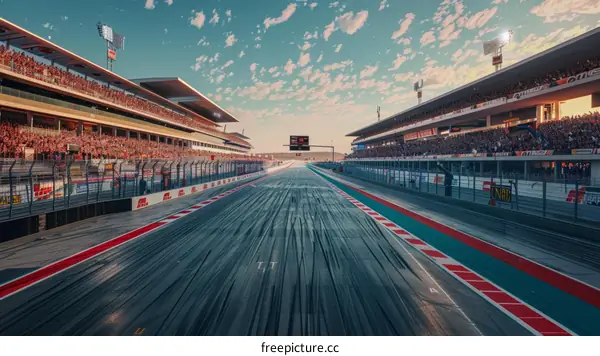 Formula One race track with empty grandstands