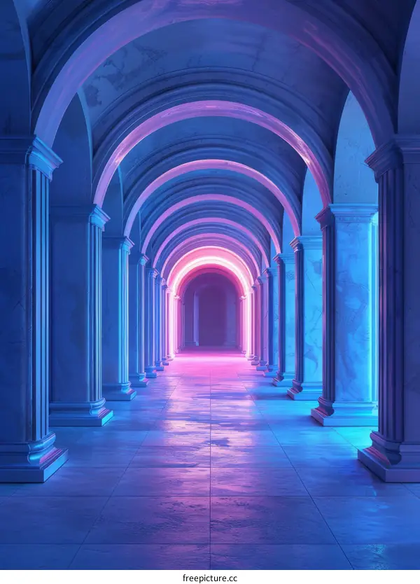 Futuristic Sci-Fi Corridor With Glowing Neon Lights