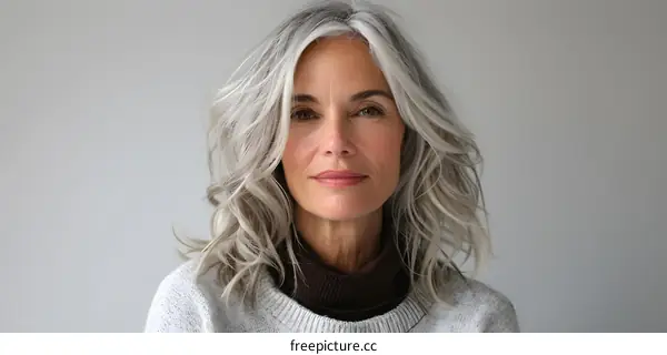 Portrait of a Confident Mature Woman with Gray Hair