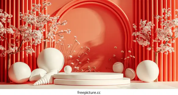 Coral Orange Blossom Display Podium