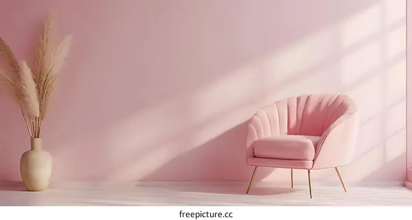 Pink Interior Design With Velvet Chair and Dried Flowers