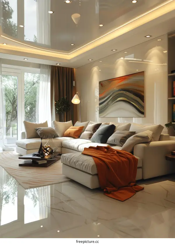 Modern Living Room with City Views and Sofa