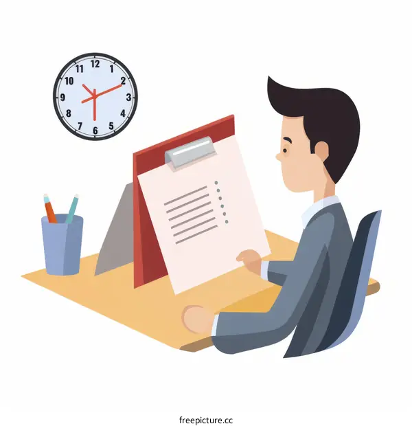 Focused Businessman Reviewing Documents at Desk