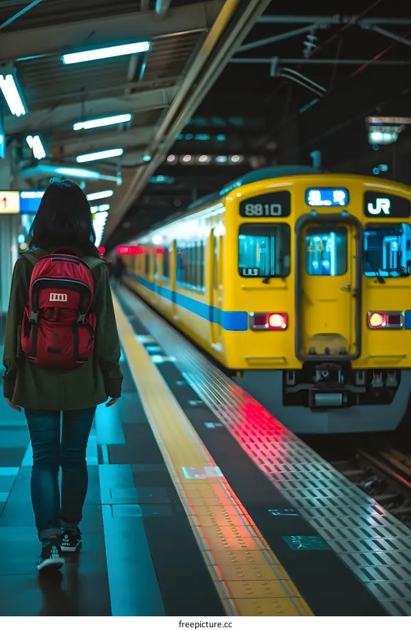 Woman Walking Away From Train On Platform